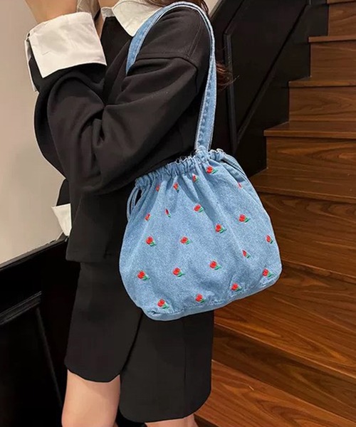 セール】チューリップ刺繍 巾着 トートバッグ（トートバッグ