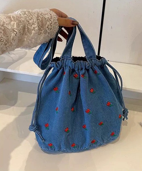 pumpkin port(パンプキンポート)の「チューリップ刺繍 巾着 トートバッグ(トートバッグ・レディース・ブラック/ブルー/ネイビー・FREE)」の17枚目の写真