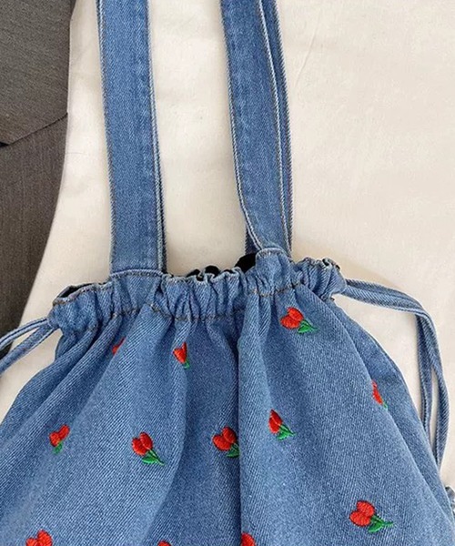 pumpkin port(パンプキンポート)の「チューリップ刺繍 巾着 トートバッグ(トートバッグ・レディース・ブラック/ブルー/ネイビー・FREE)」の22枚目の写真