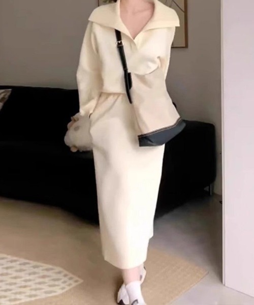 Flugge(フラッジー)の「オープンカラートップス×ロングスカートセットアップ(その他トップス・レディース・アイボリー・LARGE)」の1枚目の写真