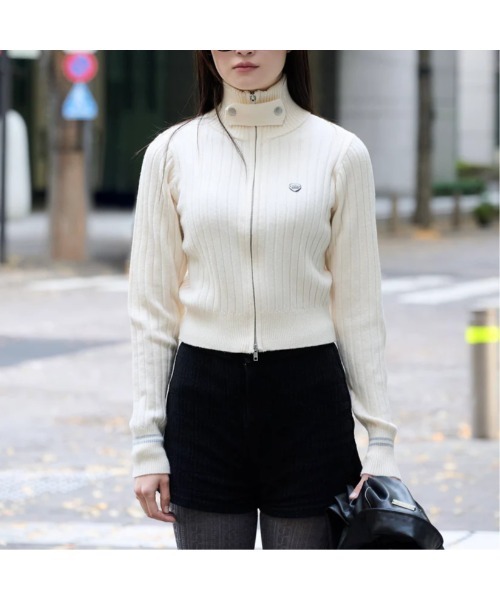 codegraphy（コードグラフィー）の「Drivers Neck Buttan Zip Knit（ニット/セーター・レディース・スカイブルー/White/Black・フリー）」の4枚目の写真