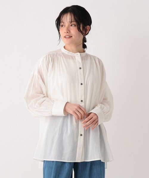 Afternoon Tea(アフタヌーンティー)の「インド綿ボイルバンドブラウス(シャツ/ブラウス・レディース・ライトブルー/イエロー/オフホワイト・MEDIUM)」の1枚目の写真