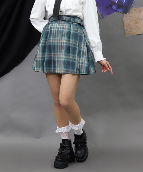 NIBBLE POISON(ニブルポイズン)の「ベルト付プリーツミニSK(スカート・レディース・ブラック/パープル/グリーン・MEDIUM)」の2枚目の写真