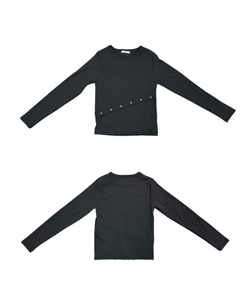 MATU:TA(マトゥータ)の「リップルフォームTシャツ/【ウェストデザインロンT】裏起毛 ハトメ スタッズ シンプル ストリート ウェストデザイン ブラック ホワイト グレー チャコールグレー(Tシャツ/カットソー・レディース・グレー/ホワイト/チャコール/ブラック・FREE)」の15枚目の写真