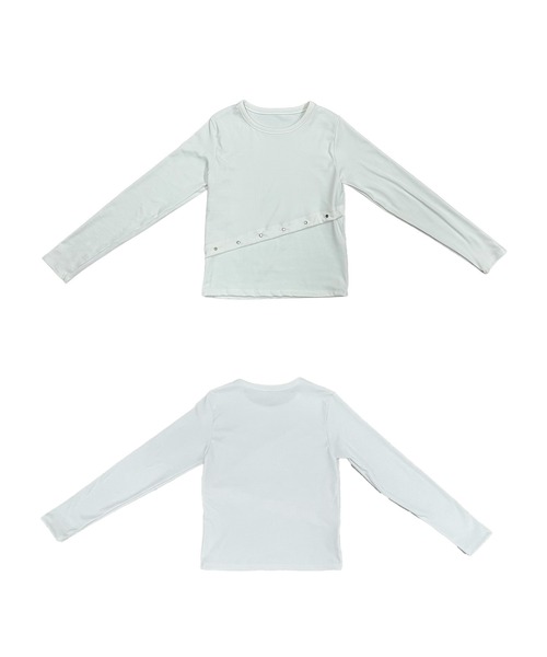 MATU:TA(マトゥータ)の「リップルフォームTシャツ/【ウェストデザインロンT】裏起毛 ハトメ スタッズ シンプル ストリート ウェストデザイン ブラック ホワイト グレー チャコールグレー(Tシャツ/カットソー・レディース・グレー/ホワイト/チャコール/ブラック・FREE)」の5枚目の写真