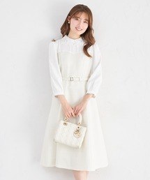 tocco closet（トッコ　クローゼット）の「フラワーレース襟付きツイードドッキングワンピース（ワンピース）」