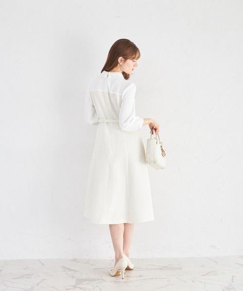 tocco closet(トッコ クローゼット)の「フラワーレース襟付きツイードドッキングワンピース(ワンピース・レディース・グレー/オフホワイト・M)」の5枚目の写真