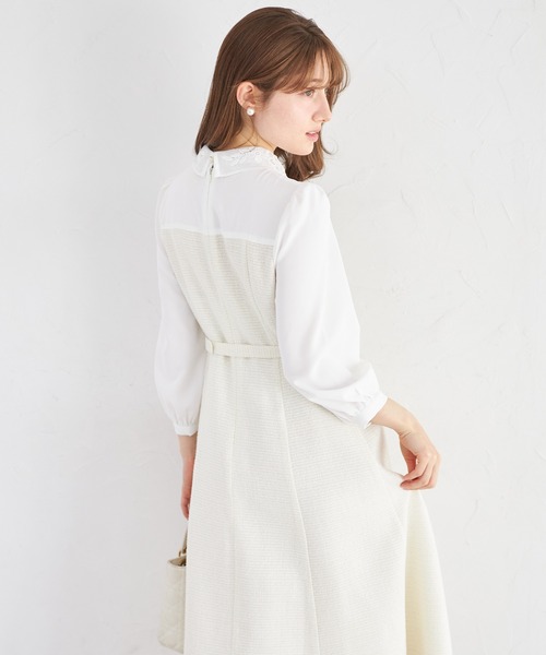 tocco closet(トッコ クローゼット)の「フラワーレース襟付きツイードドッキングワンピース(ワンピース・レディース・グレー/オフホワイト・M)」の8枚目の写真