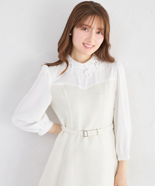 tocco closet(トッコ クローゼット)の「フラワーレース襟付きツイードドッキングワンピース(ワンピース・レディース・グレー/オフホワイト・M)」の7枚目の写真