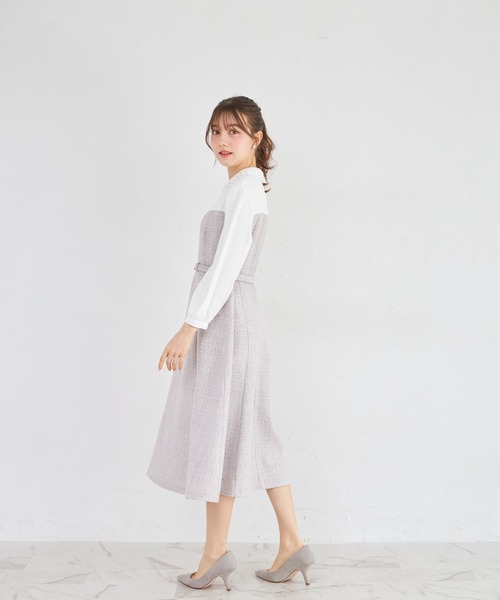 tocco closet(トッコ クローゼット)の「フラワーレース襟付きツイードドッキングワンピース(ワンピース・レディース・グレー/オフホワイト・M)」の11枚目の写真
