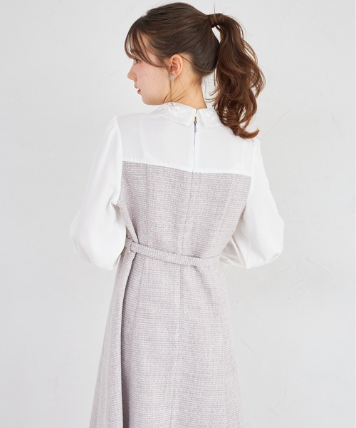 tocco closet(トッコ クローゼット)の「フラワーレース襟付きツイードドッキングワンピース(ワンピース・レディース・グレー/オフホワイト・M)」の18枚目の写真