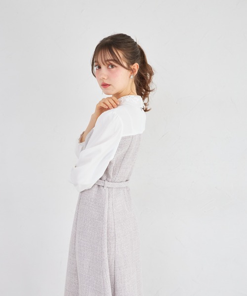 tocco closet(トッコ クローゼット)の「フラワーレース襟付きツイードドッキングワンピース(ワンピース・レディース・グレー/オフホワイト・M)」の17枚目の写真