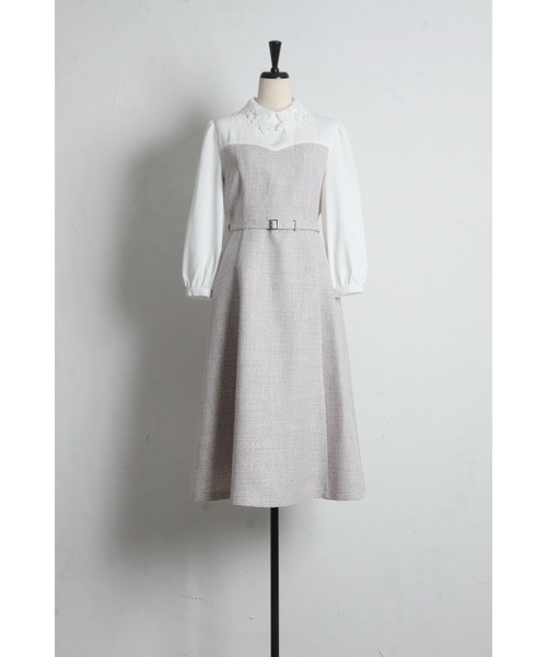 tocco closet(トッコ クローゼット)の「フラワーレース襟付きツイードドッキングワンピース(ワンピース・レディース・グレー/オフホワイト・M)」の19枚目の写真