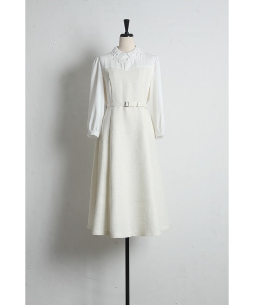 tocco closet(トッコ クローゼット)の「フラワーレース襟付きツイードドッキングワンピース(ワンピース・レディース・グレー/オフホワイト・M)」の20枚目の写真