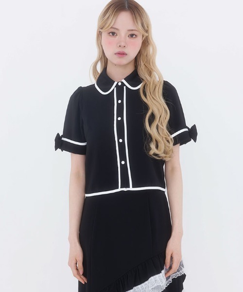 FickleBebe(フィクルベベ)の「パイピングブラウス(シャツ/ブラウス・レディース・ブラック/ホワイト・1/0)」の2枚目の写真