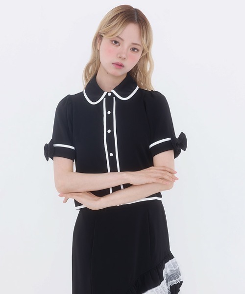 FickleBebe(フィクルベベ)の「パイピングブラウス(シャツ/ブラウス・レディース・ブラック/ホワイト・1/0)」の4枚目の写真