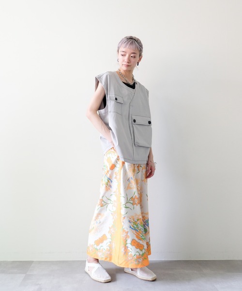DOLLUPOOPS（ドールアップウップス）の「Yacht Panel Print Skirt(ヨットパネルプリントスカート)（スカート・レディース・ターコイズブルー/オレンジ・FREE）」の3枚目の写真