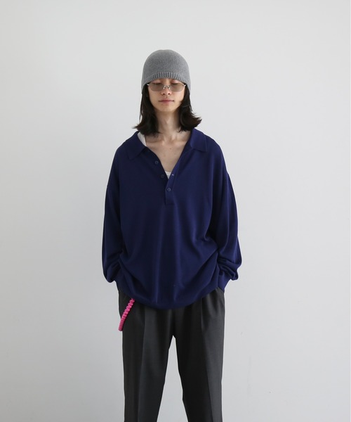 crepuscule(クレプスキュール)の「【EXCLUSIVE】crepuscule L/s polo(ポロシャツ・メンズ・ワインレッド/サックスブルー/ブラック/ブルー・2/1)」の4枚目の写真