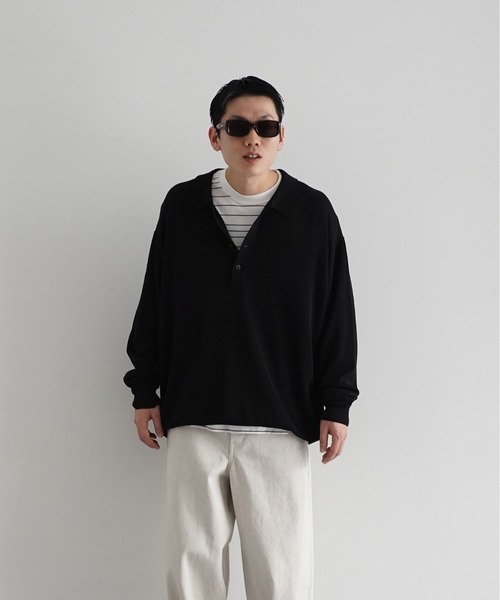 crepuscule（クレプスキュール）の「【EXCLUSIVE】crepuscule L/s polo（ポロシャツ・メンズ・ワインレッド/サックスブルー/ブラック・2/1）」の2枚目の写真