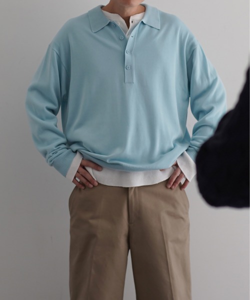 crepuscule（クレプスキュール）の「【EXCLUSIVE】crepuscule L/s polo（ポロシャツ・メンズ・ワインレッド/サックスブルー/ブラック・2/1）」の14枚目の写真