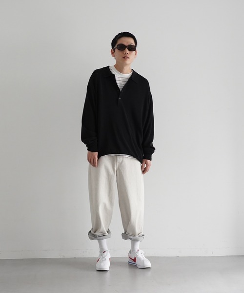 crepuscule（クレプスキュール）の「【EXCLUSIVE】crepuscule L/s polo（ポロシャツ・メンズ・ワインレッド/サックスブルー/ブラック・2/1）」の5枚目の写真