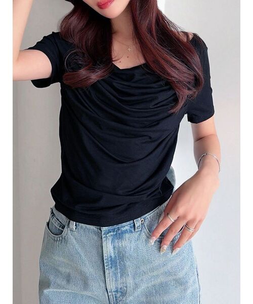 RESEXXY(リゼクシー)の「ドレープカットプルオーバー(Tシャツ/カットソー・レディース・ホワイト/チャコールグレー/ブラック・FREE)」の3枚目の写真