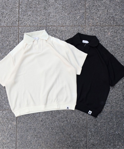 ATELANE（アテレーン）の「ATELANE / メランジニットソースキッパーポロシャツ（ポロシャツ・メンズ・ブラック/キナリ・LARGE/MEDIUM）」の7枚目の写真