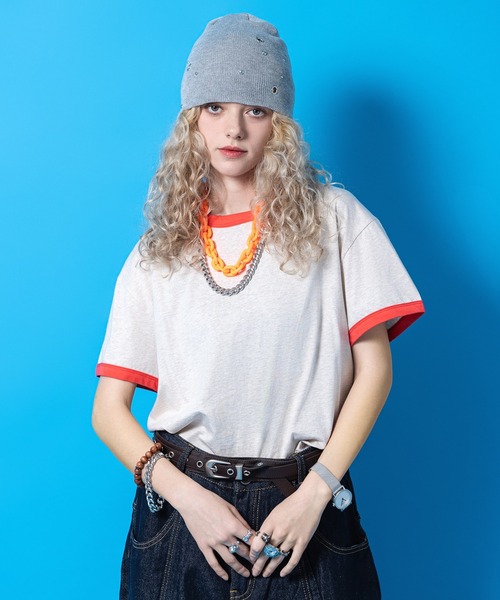 a.p.o.v.(エーピーオービー)の「a.p.o.v. 短丈ルーズ霜降りコットンリンガーTシャツ(Tシャツ/カットソー・メンズ・オレンジ/グリーン/レッド・ONESIZE)」の2枚目の写真