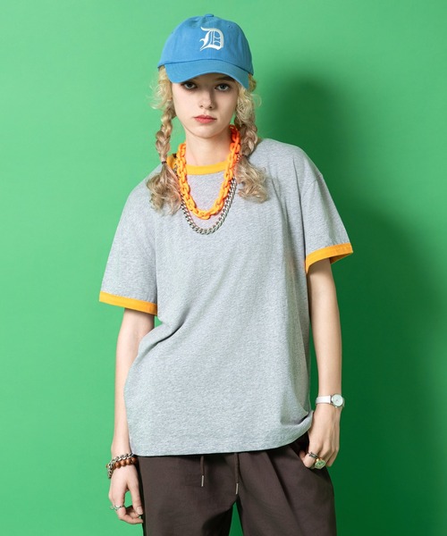 a.p.o.v.(エーピーオービー)の「a.p.o.v. 短丈ルーズ霜降りコットンリンガーTシャツ(Tシャツ/カットソー・メンズ・オレンジ/グリーン/レッド・ONESIZE)」の3枚目の写真