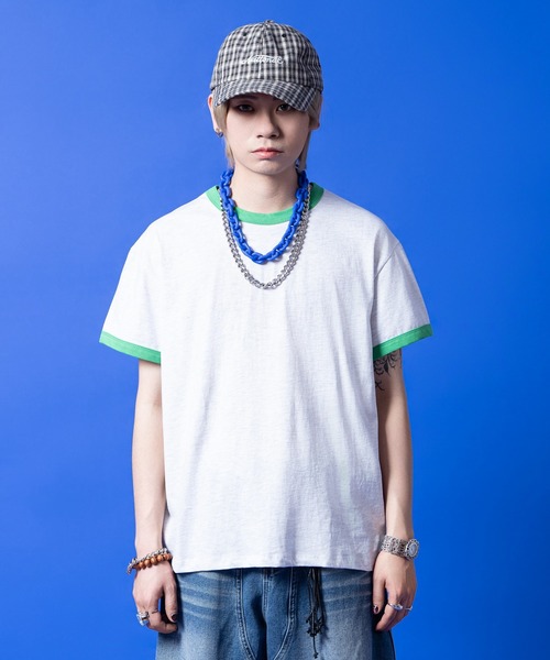 a.p.o.v.(エーピーオービー)の「a.p.o.v. 短丈ルーズ霜降りコットンリンガーTシャツ(Tシャツ/カットソー・メンズ・オレンジ/グリーン/レッド・ONESIZE)」の1枚目の写真