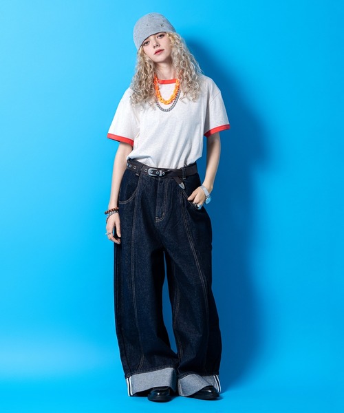 a.p.o.v.(エーピーオービー)の「a.p.o.v. 短丈ルーズ霜降りコットンリンガーTシャツ(Tシャツ/カットソー・メンズ・オレンジ/グリーン/レッド・ONESIZE)」の9枚目の写真