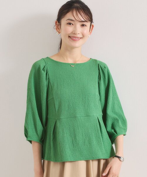 ITS'DEMO(イッツデモ)の「【洗濯機OK】シャーリングジャカードトップス(Tシャツ/カットソー・レディース・ブラック/アイボリー/グリーン・00)」の3枚目の写真