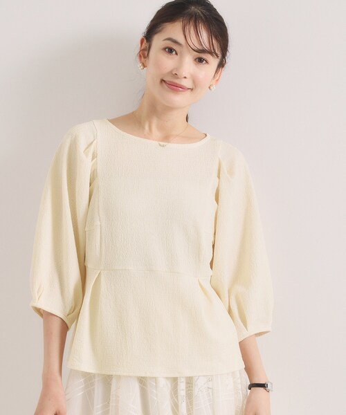 ITS'DEMO(イッツデモ)の「【洗濯機OK】シャーリングジャカードトップス(Tシャツ/カットソー・レディース・ブラック/アイボリー/グリーン・00)」の1枚目の写真