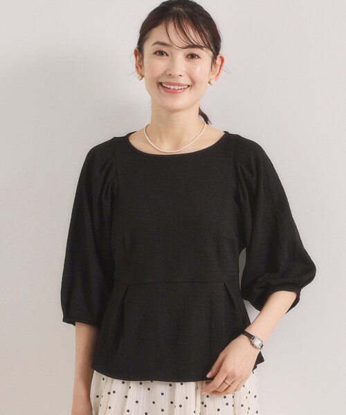 ITS'DEMO(イッツデモ)の「【洗濯機OK】シャーリングジャカードトップス(Tシャツ/カットソー・レディース・ブラック/アイボリー/グリーン・00)」の2枚目の写真