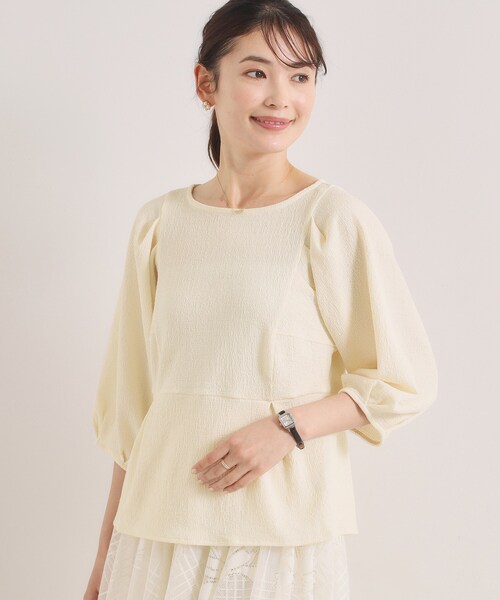 ITS'DEMO(イッツデモ)の「【洗濯機OK】シャーリングジャカードトップス(Tシャツ/カットソー・レディース・ブラック/アイボリー/グリーン・00)」の9枚目の写真