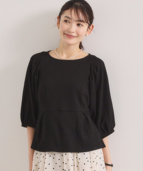 ITS'DEMO(イッツデモ)の「【洗濯機OK】シャーリングジャカードトップス(Tシャツ/カットソー・レディース・ブラック/アイボリー/グリーン・00)」の13枚目の写真