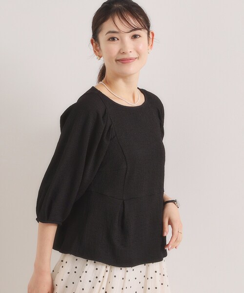 ITS'DEMO(イッツデモ)の「【洗濯機OK】シャーリングジャカードトップス(Tシャツ/カットソー・レディース・ブラック/アイボリー/グリーン・00)」の14枚目の写真