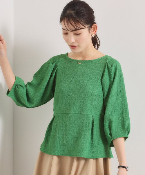 ITS'DEMO(イッツデモ)の「【洗濯機OK】シャーリングジャカードトップス(Tシャツ/カットソー・レディース・ブラック/アイボリー/グリーン・00)」の17枚目の写真