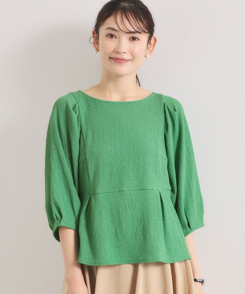 ITS'DEMO(イッツデモ)の「【洗濯機OK】シャーリングジャカードトップス(Tシャツ/カットソー・レディース・ブラック/アイボリー/グリーン・00)」の21枚目の写真