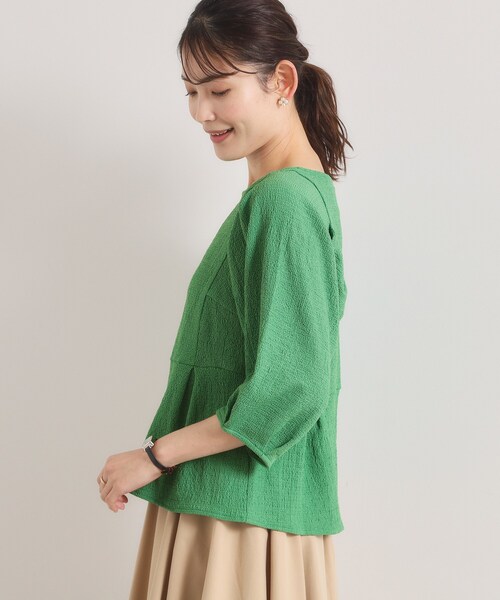 ITS'DEMO(イッツデモ)の「【洗濯機OK】シャーリングジャカードトップス(Tシャツ/カットソー・レディース・ブラック/アイボリー/グリーン・00)」の22枚目の写真