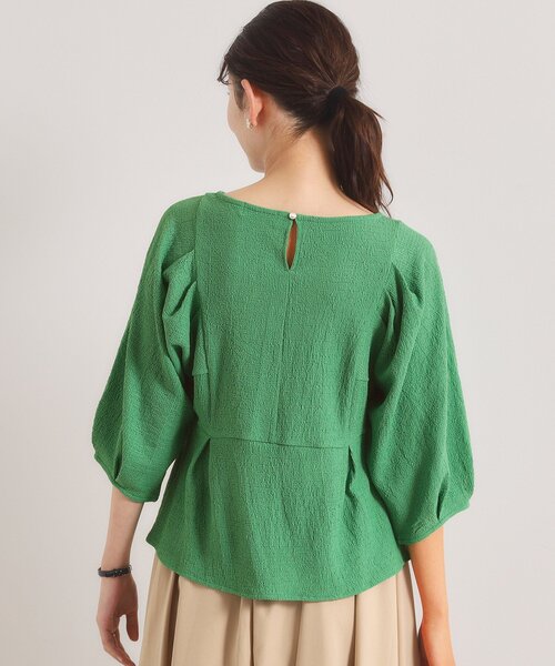 ITS'DEMO(イッツデモ)の「【洗濯機OK】シャーリングジャカードトップス(Tシャツ/カットソー・レディース・ブラック/アイボリー/グリーン・00)」の4枚目の写真