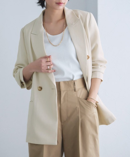 RASW（ラス）の「【Akaneさんコラボアイテム】[RASW]ウォッシャブルリネンタッチジャケット（テーラードジャケット・レディース・キナリ/ブラック・M/LL/L）」の4枚目の写真