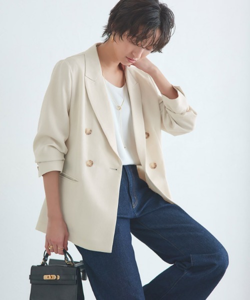 RASW（ラス）の「【Akaneさんコラボアイテム】[RASW]ウォッシャブルリネンタッチジャケット（テーラードジャケット・レディース・キナリ/ブラック・M/LL/L）」の13枚目の写真