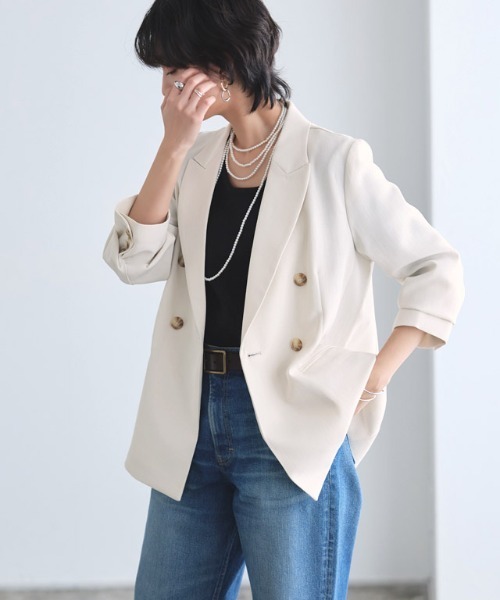 RASW（ラス）の「【Akaneさんコラボアイテム】[RASW]ウォッシャブルリネンタッチジャケット（テーラードジャケット・レディース・キナリ/ブラック・M/LL/L）」の17枚目の写真