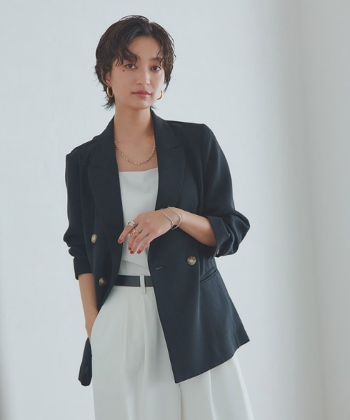 RASW（ラス）の「【Akaneさんコラボアイテム】[RASW]ウォッシャブルリネンタッチジャケット（テーラードジャケット・レディース・キナリ/ブラック・M/LL/L）」の21枚目の写真