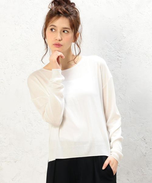 green label relaxing(グリーンレーベルリラクシング)の「KF JUS C/N WIDE スリット PO ニット◆(ニット/セーター・レディース・オフホワイト/モカ/ネイビー・FREE)」の1枚目の写真