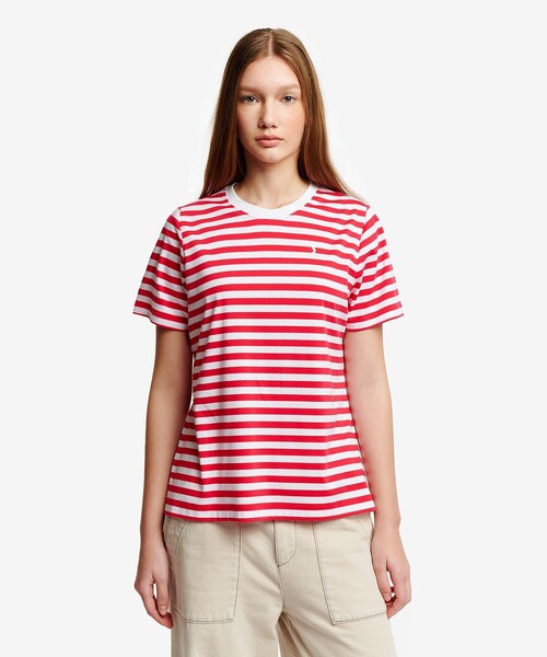 AIGLE(エーグル)の「UVカット ピマコットン マリニエールボーダー半袖Tシャツ(Tシャツ/カットソー・レディース・ダークネイビー/ピンク・L/M/S)」の2枚目の写真