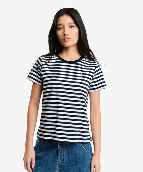 AIGLE(エーグル)の「UVカット ピマコットン マリニエールボーダー半袖Tシャツ(Tシャツ/カットソー・レディース・ダークネイビー/ピンク・L/M/S)」の3枚目の写真