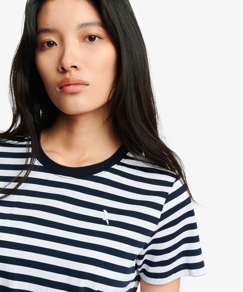 AIGLE(エーグル)の「UVカット ピマコットン マリニエールボーダー半袖Tシャツ(Tシャツ/カットソー・レディース・ダークネイビー/ピンク・L/M/S)」の5枚目の写真