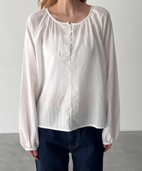 CANAL JEAN(キャナルジーン)の「SLEEK ボイルストライプパフブラウス(シャツ/ブラウス・レディース・サックスブルー/アイボリー・ONE SIZE)」の10枚目の写真
